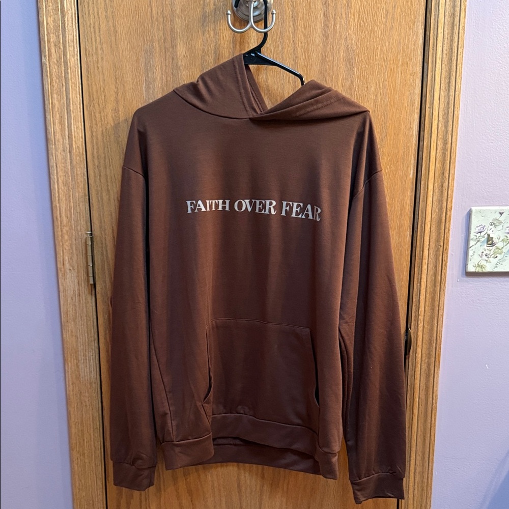 Brown Hoodie with 'Faith Over Fear' Print